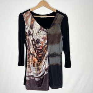 Tango Mango black sz. S geometric patterned top with zipper and mesh details